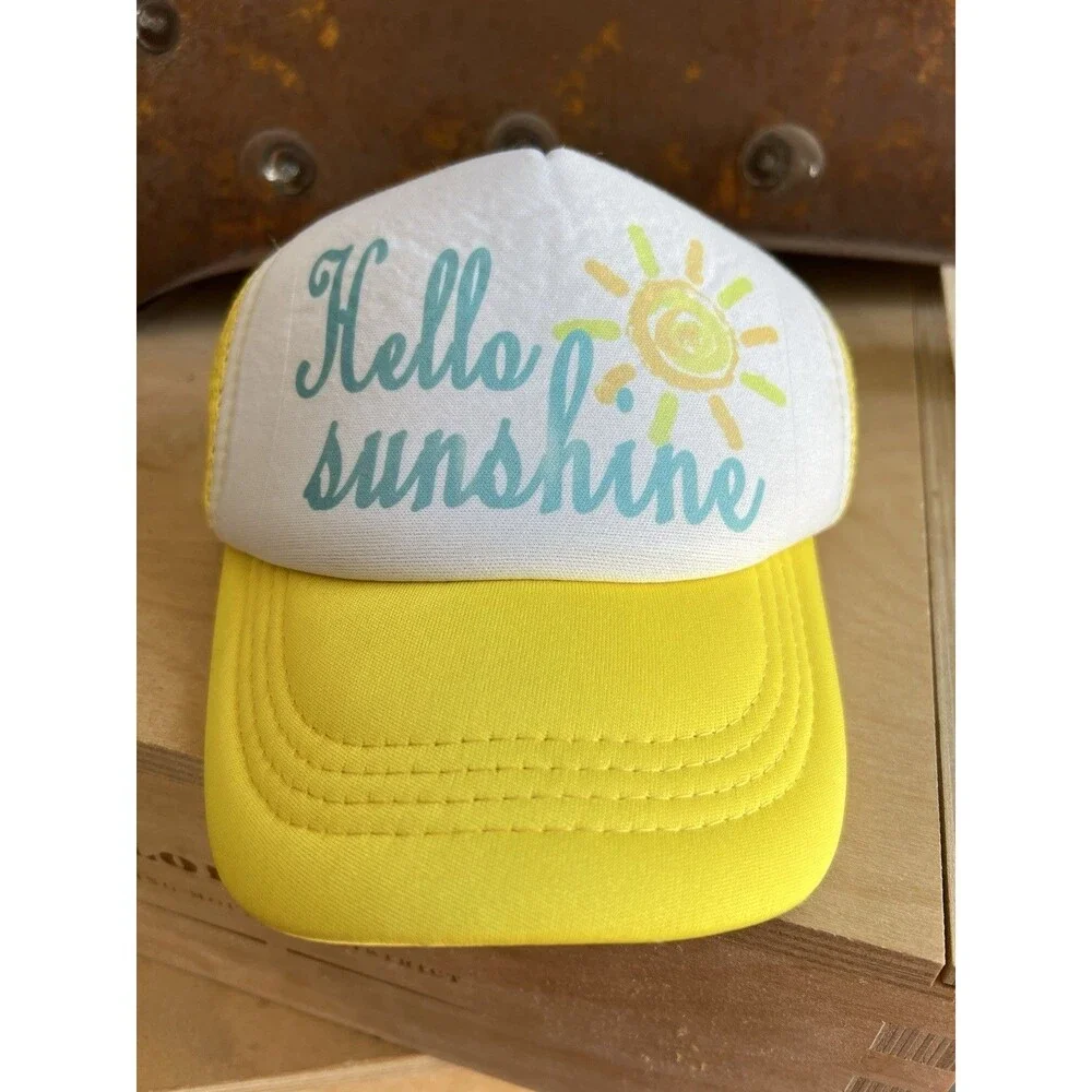 HELLO SUNSHINE Summer Beach Yellow Baby Toddler Trucker Hat 45-50cm 1-3 yrs NEW